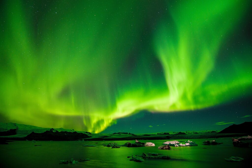 Island, Herbst, Polarlicht, Jökulsárlón