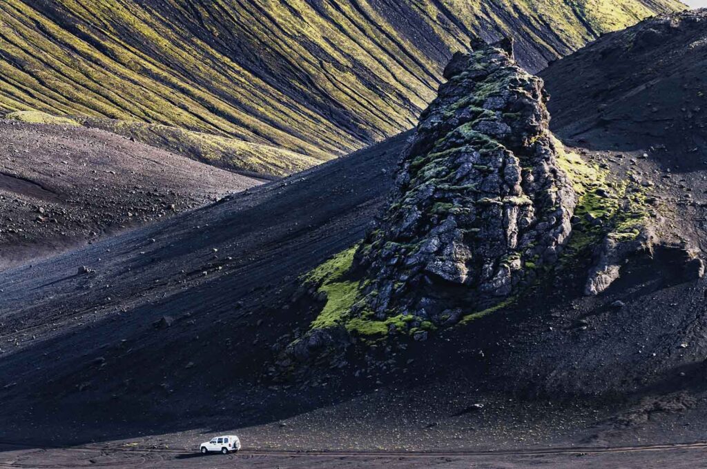 Jeep, felsen, Moos, Hochland, Island