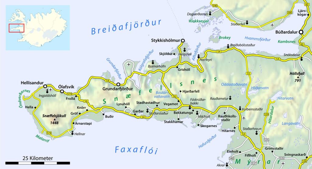 Snæfellsnes, Halbinsel, map, Landkarte