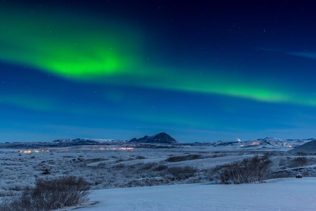 Myvatn, Polarlichter, Schnee, Island