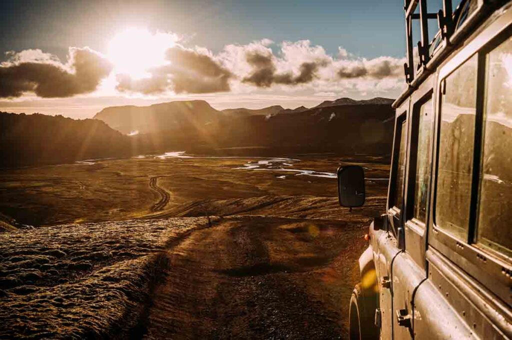 Piste, Jeep, Sonnenuntergang, Hochland, Island