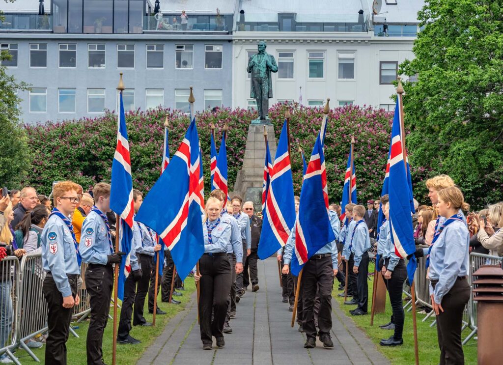 Fahnenträger, Zeremonie, Nationalfeiertag, 17. Juni, Island