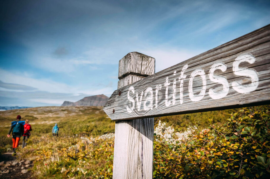 Schild, Wanderweg,Svartifoss, Island
