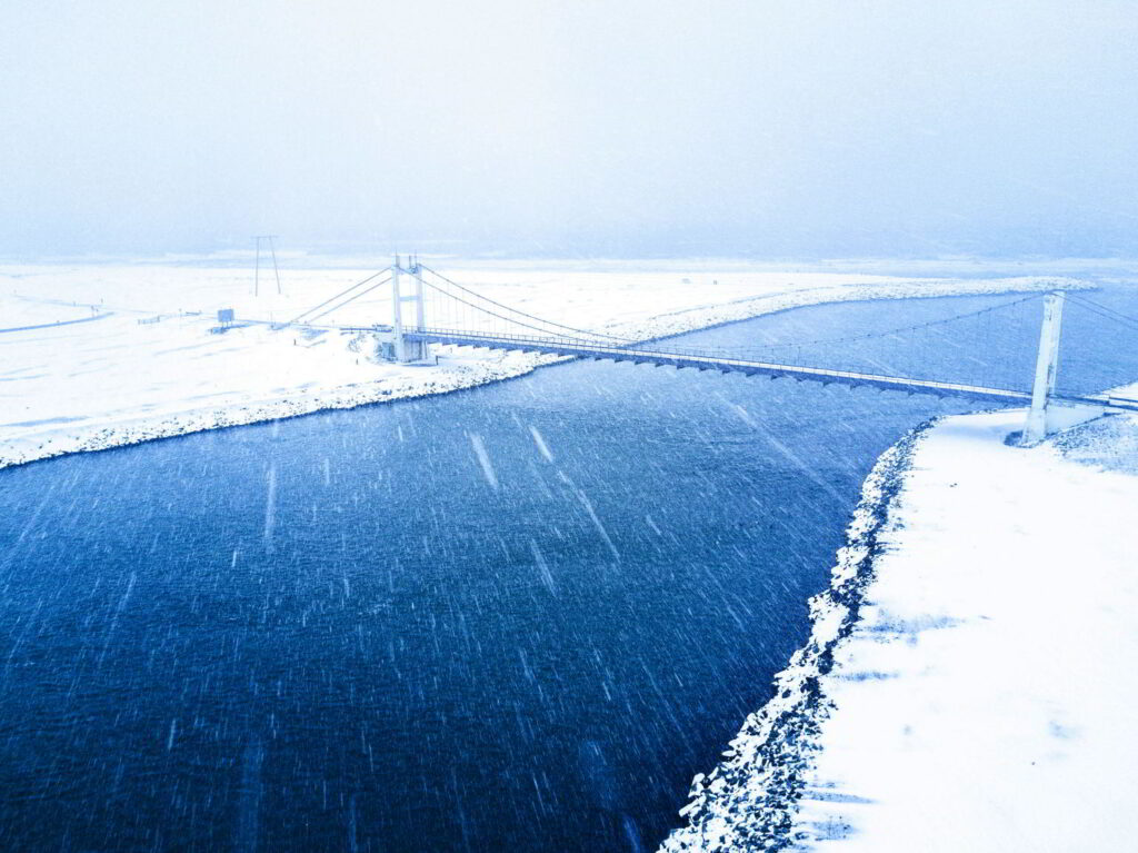 Schneefall, Brücke, März, Ringstrasse, Island
