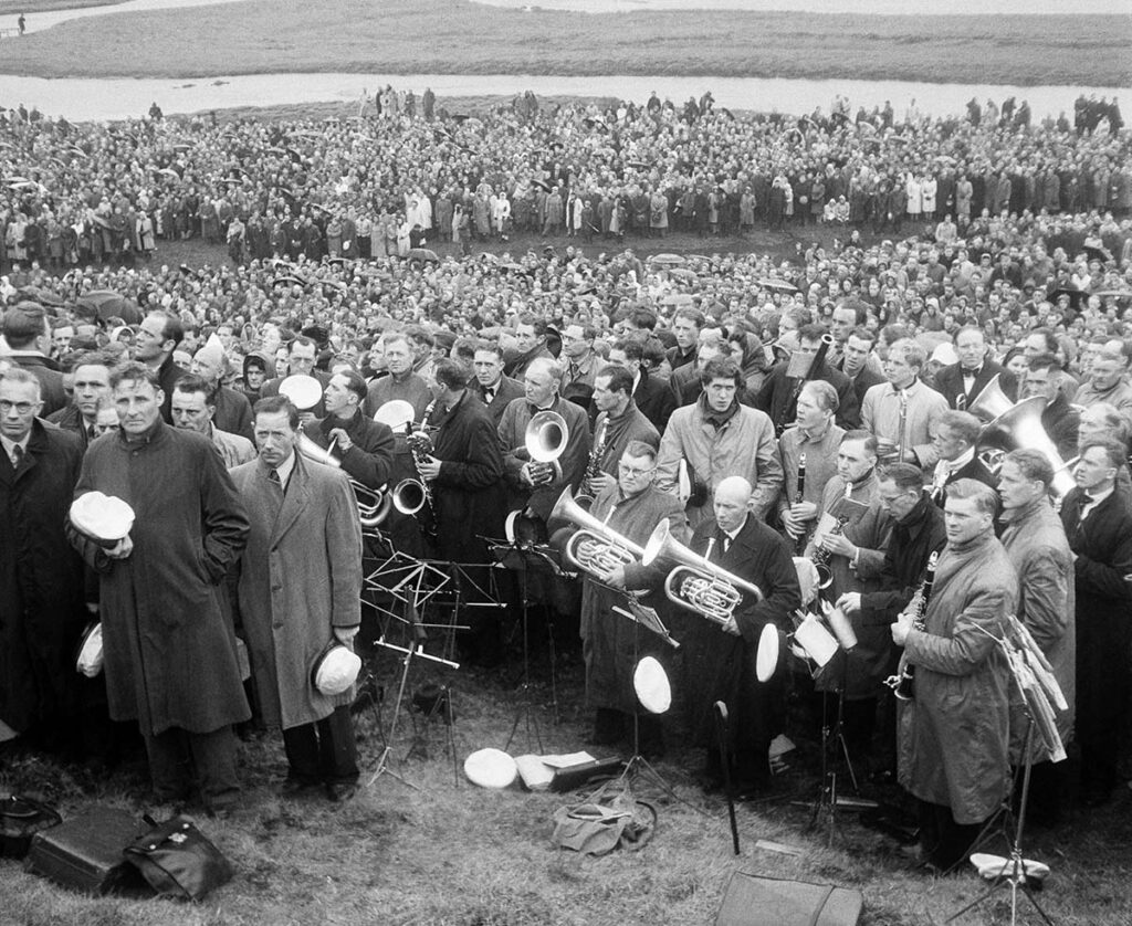 Thingvellir, Blaskapelle, Menschenmenge, Zeremonie, 17. Juni 1944, Unabhängigkeitstag, Island