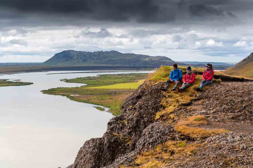 Wandergruppe, Ausblick, Flusstal, Oktober, Island