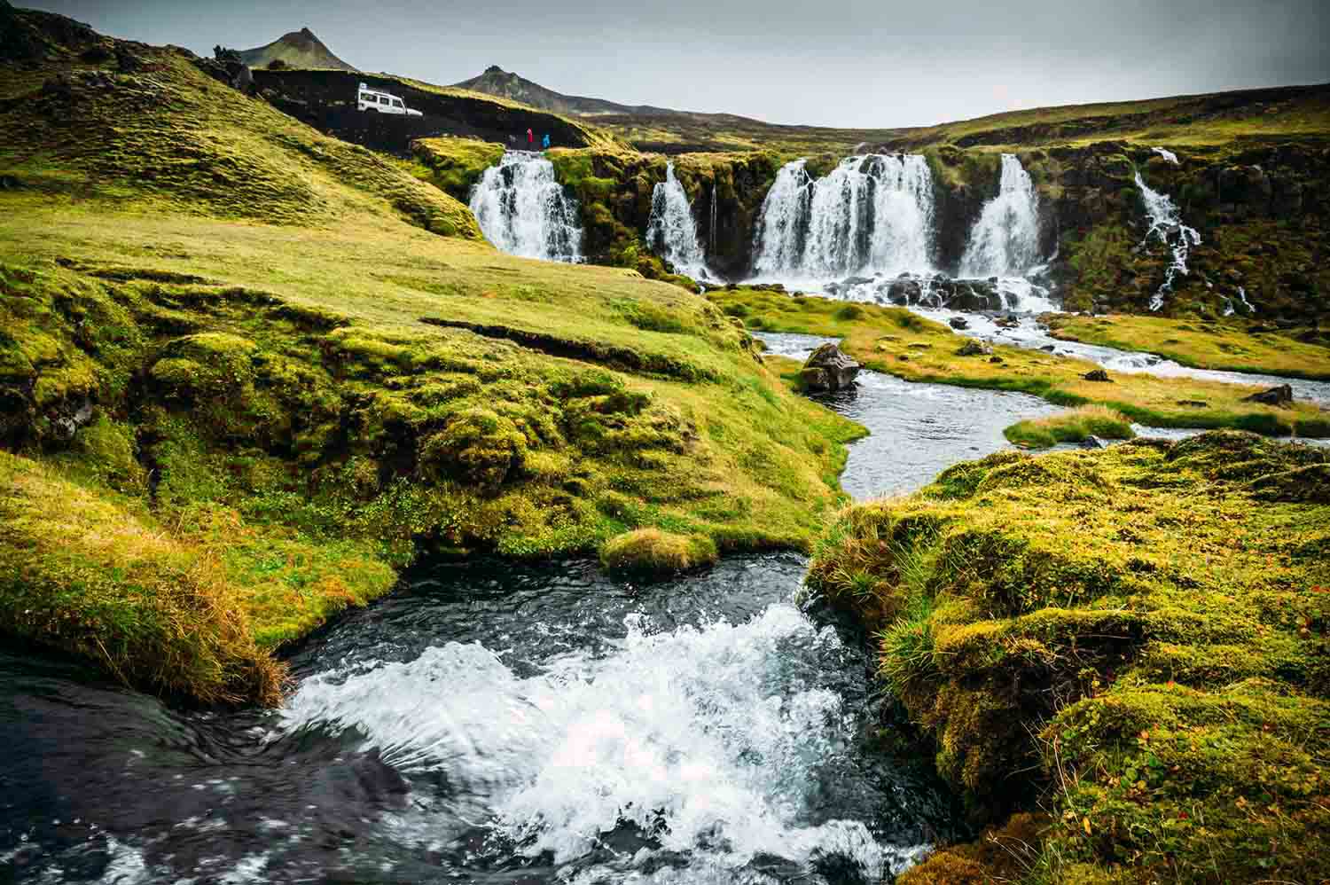Wasserfälle, Hochland, Jeep, Island